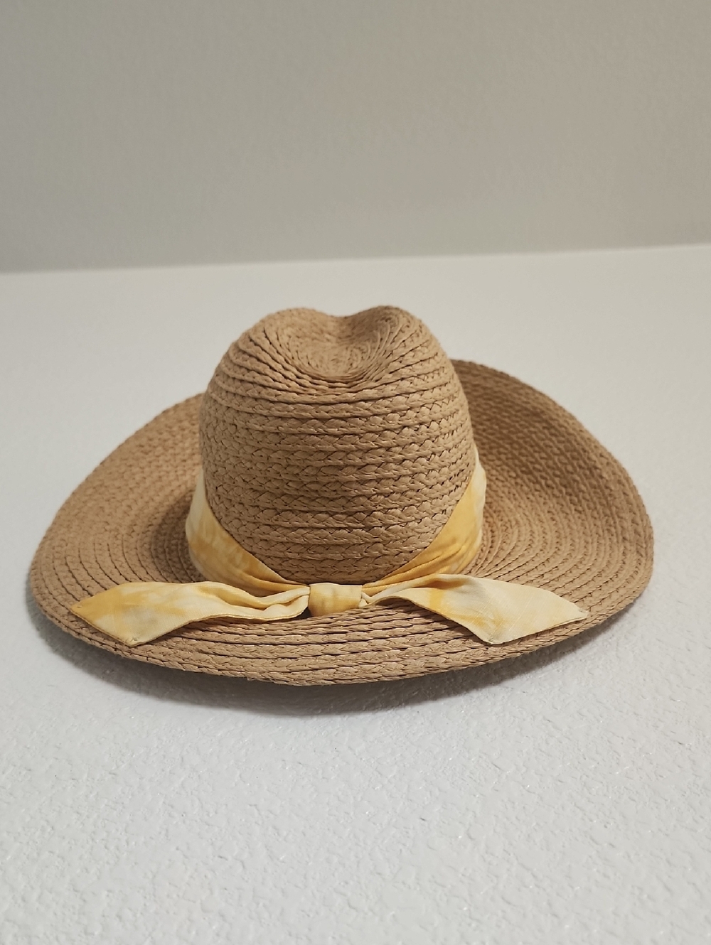 Vince Camuto Tan Straw Hat with Yellow Tie